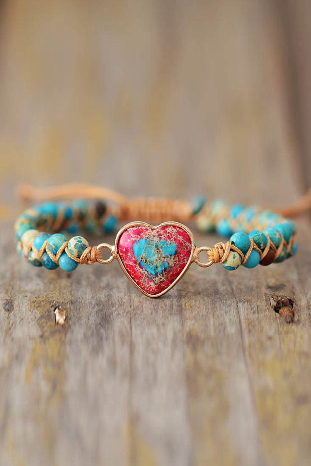 Rosy Brown Handmade Heart Shape Natural Stone Bracelet