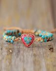 Rosy Brown Handmade Heart Shape Natural Stone Bracelet