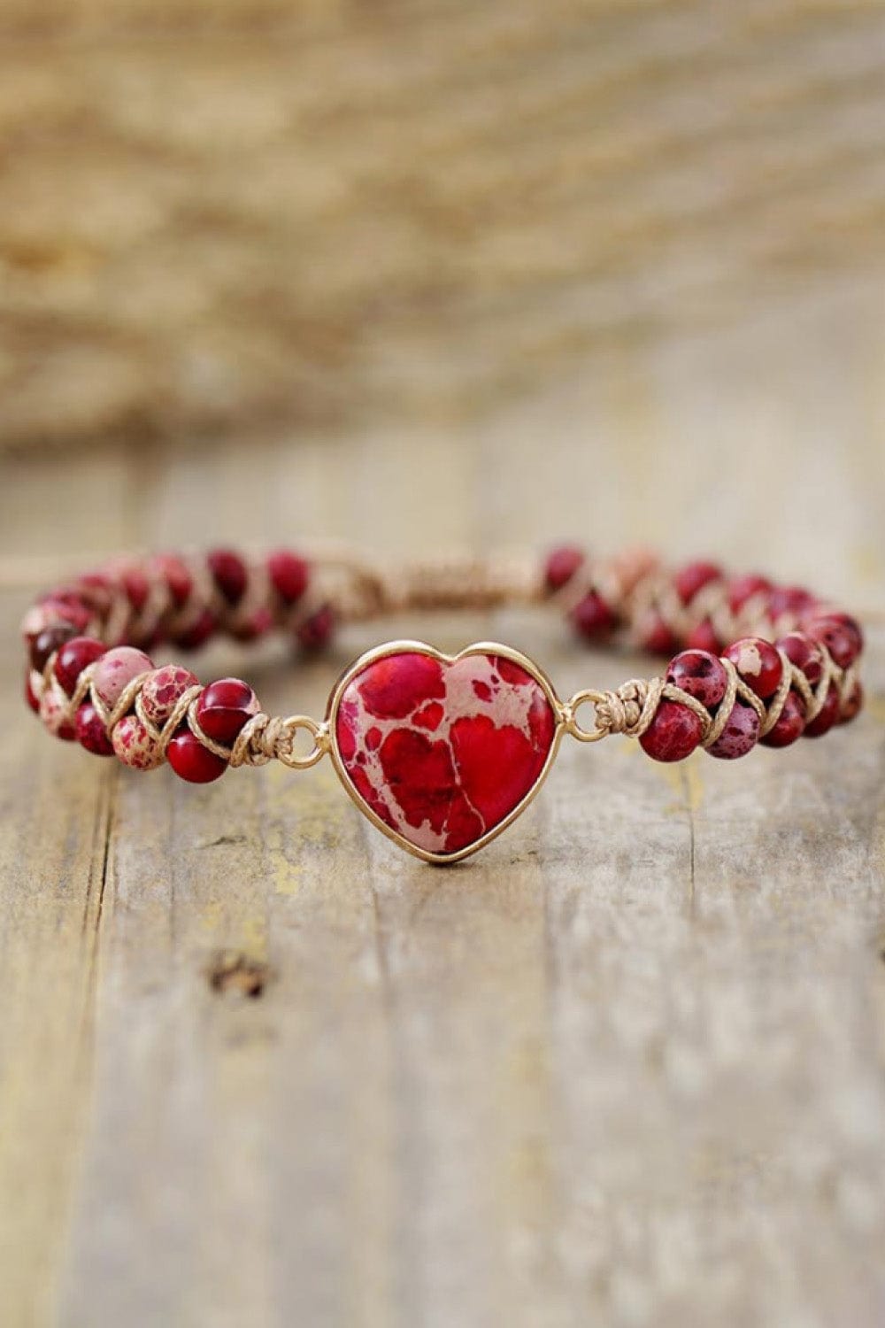 Rosy Brown Handmade Heart Shape Natural Stone Bracelet