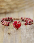 Rosy Brown Handmade Heart Shape Natural Stone Bracelet