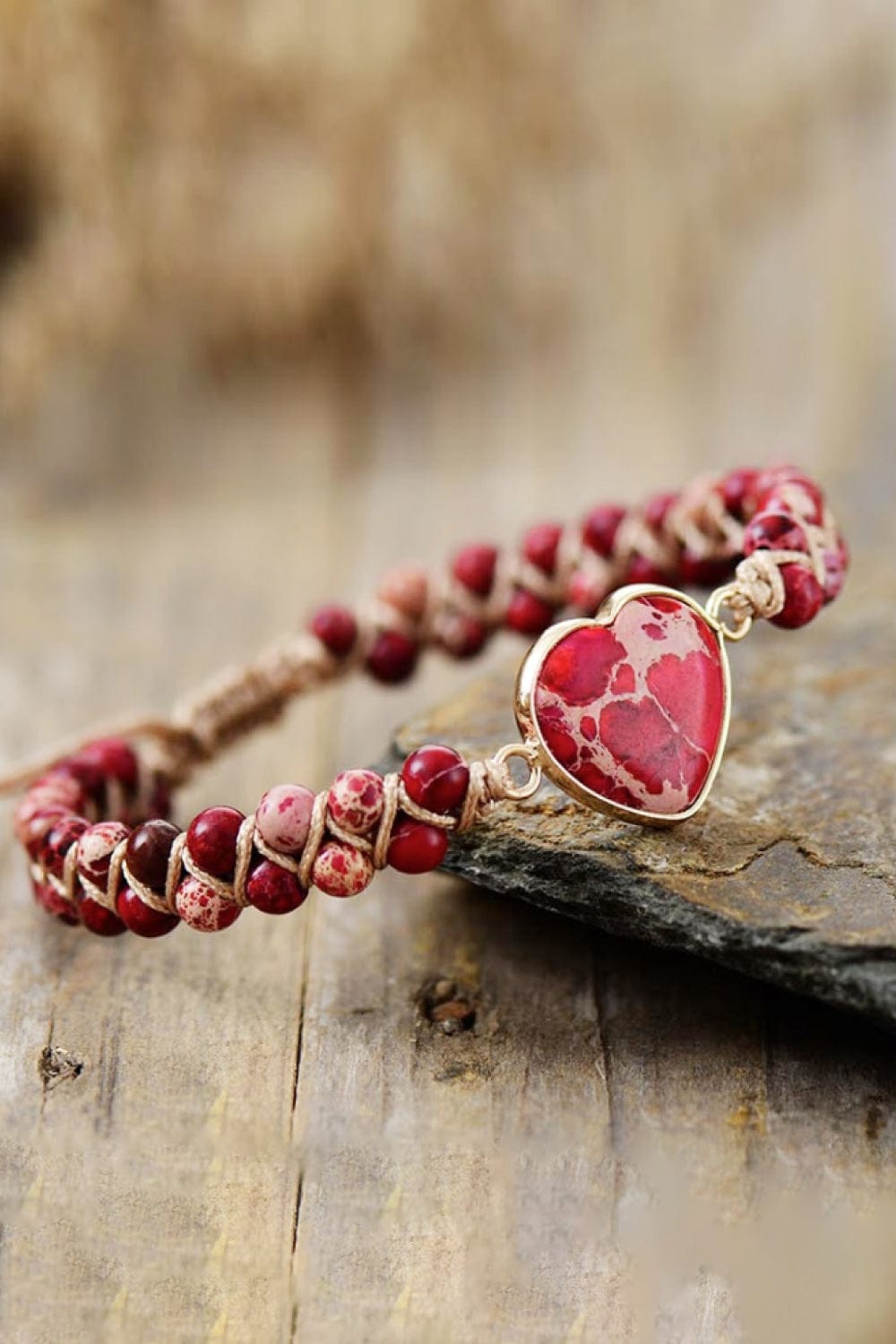 Rosy Brown Handmade Heart Shape Natural Stone Bracelet