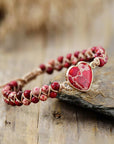 Rosy Brown Handmade Heart Shape Natural Stone Bracelet