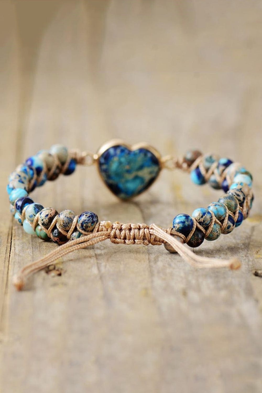 Tan Handmade Heart Shape Natural Stone Bracelet