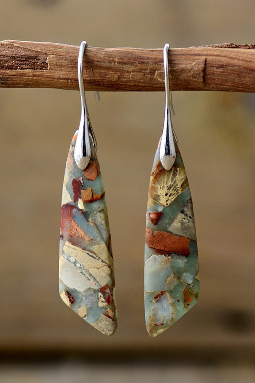 Dim Gray Handmade Natural Stone Dangle Earrings