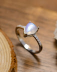 Rosy Brown High Quality Natural Moonstone Teardrop Side Stone Ring