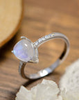 Rosy Brown High Quality Natural Moonstone Teardrop Side Stone Ring