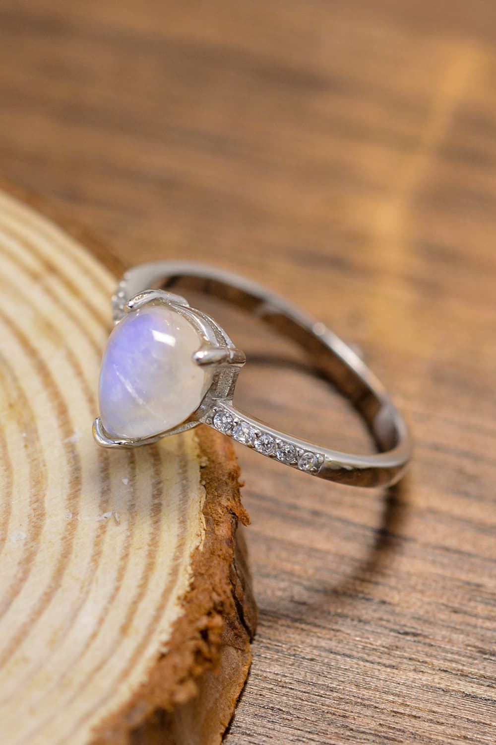 Rosy Brown High Quality Natural Moonstone Teardrop Side Stone Ring