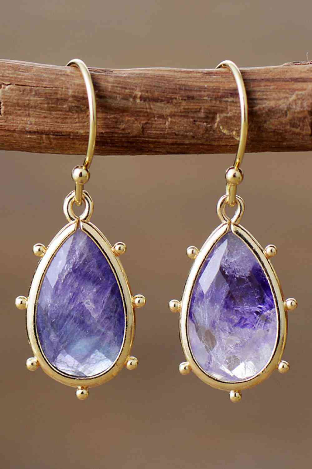 Dim Gray Natural Stone Teardrop Earrings