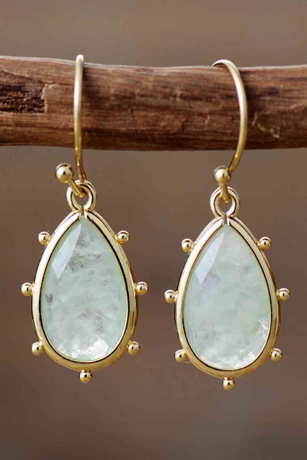 Dark Olive Green Natural Stone Teardrop Earrings