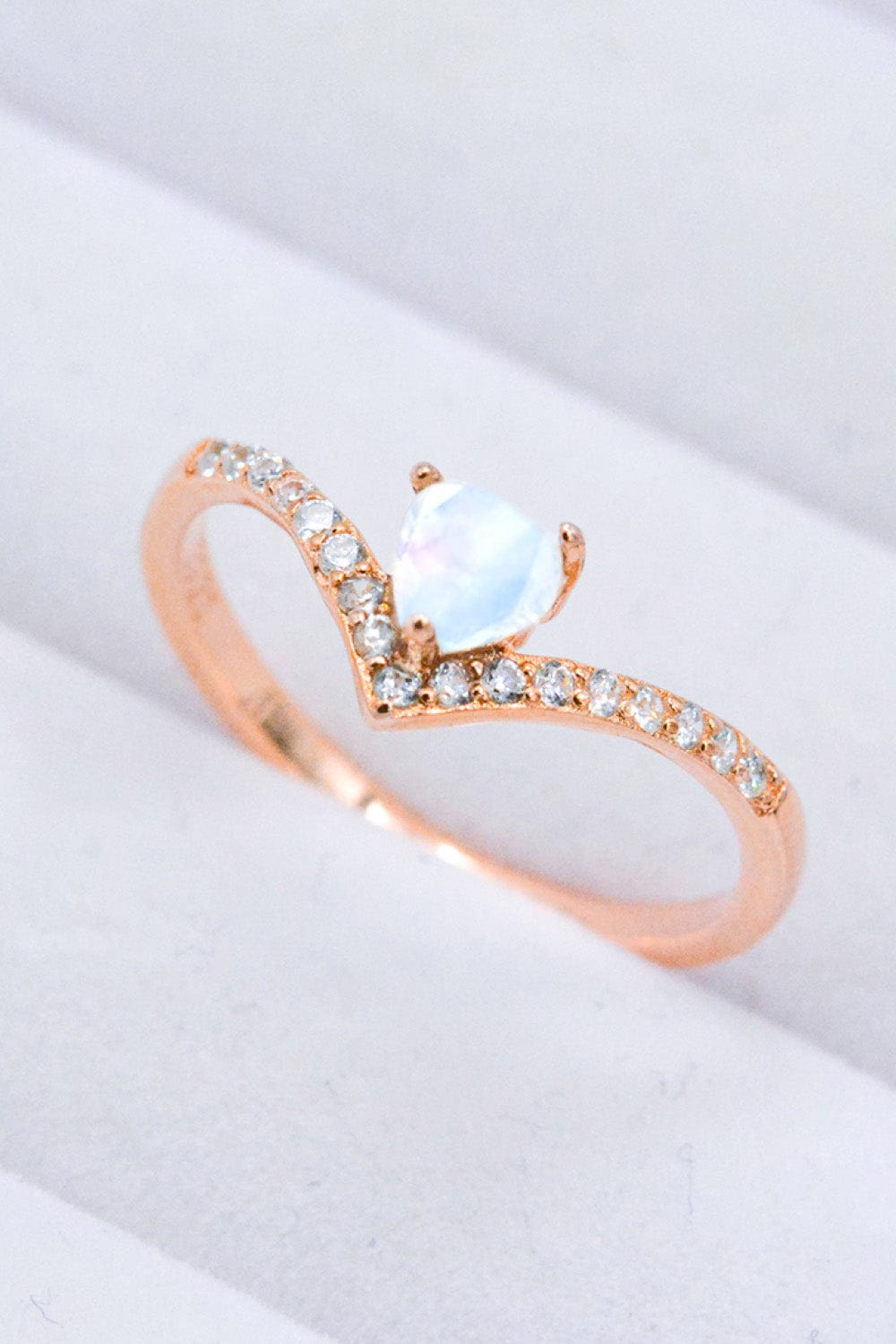 Light Gray Moonstone Heart-Shaped Ring