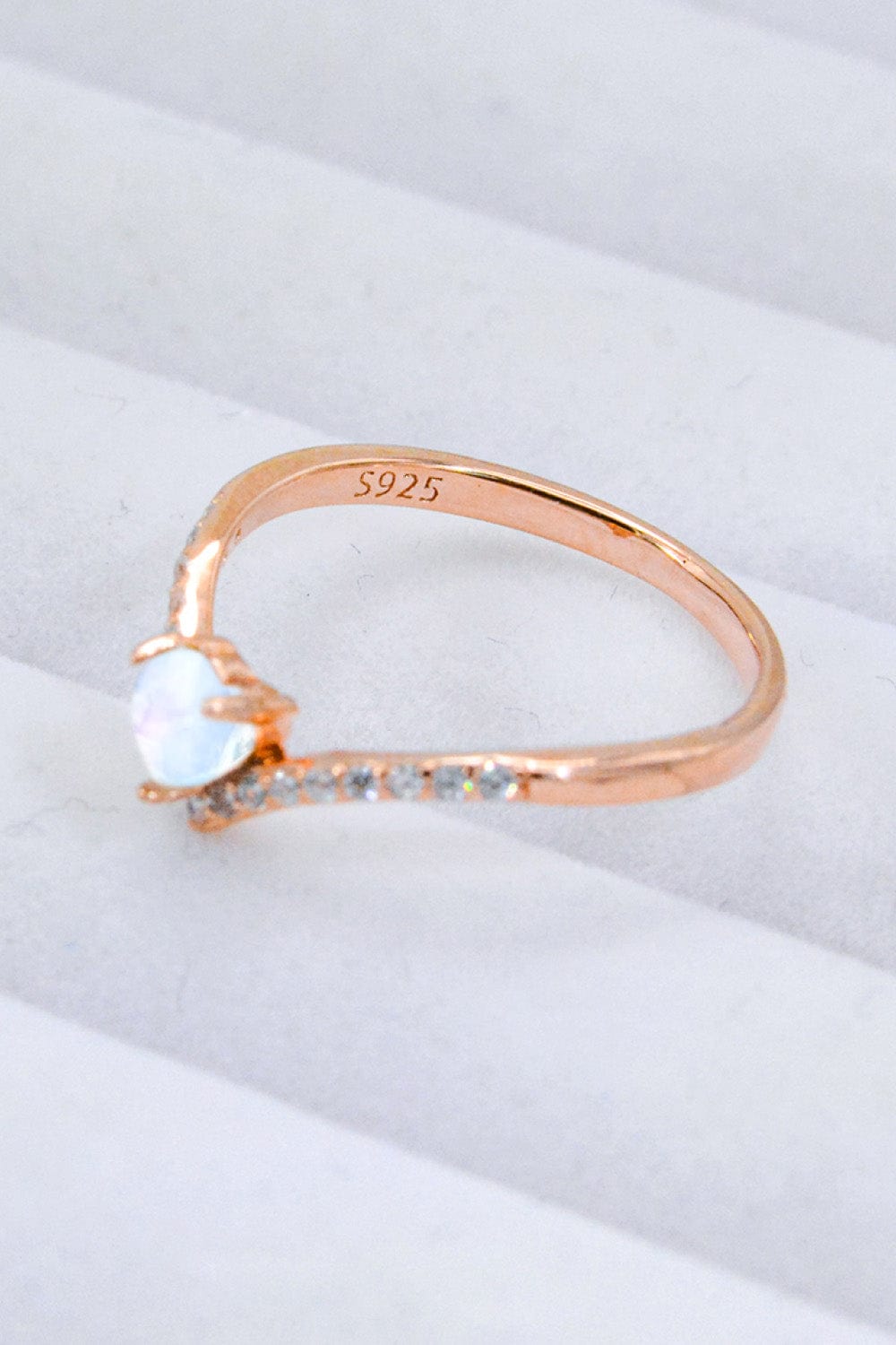 Light Gray Moonstone Heart-Shaped Ring