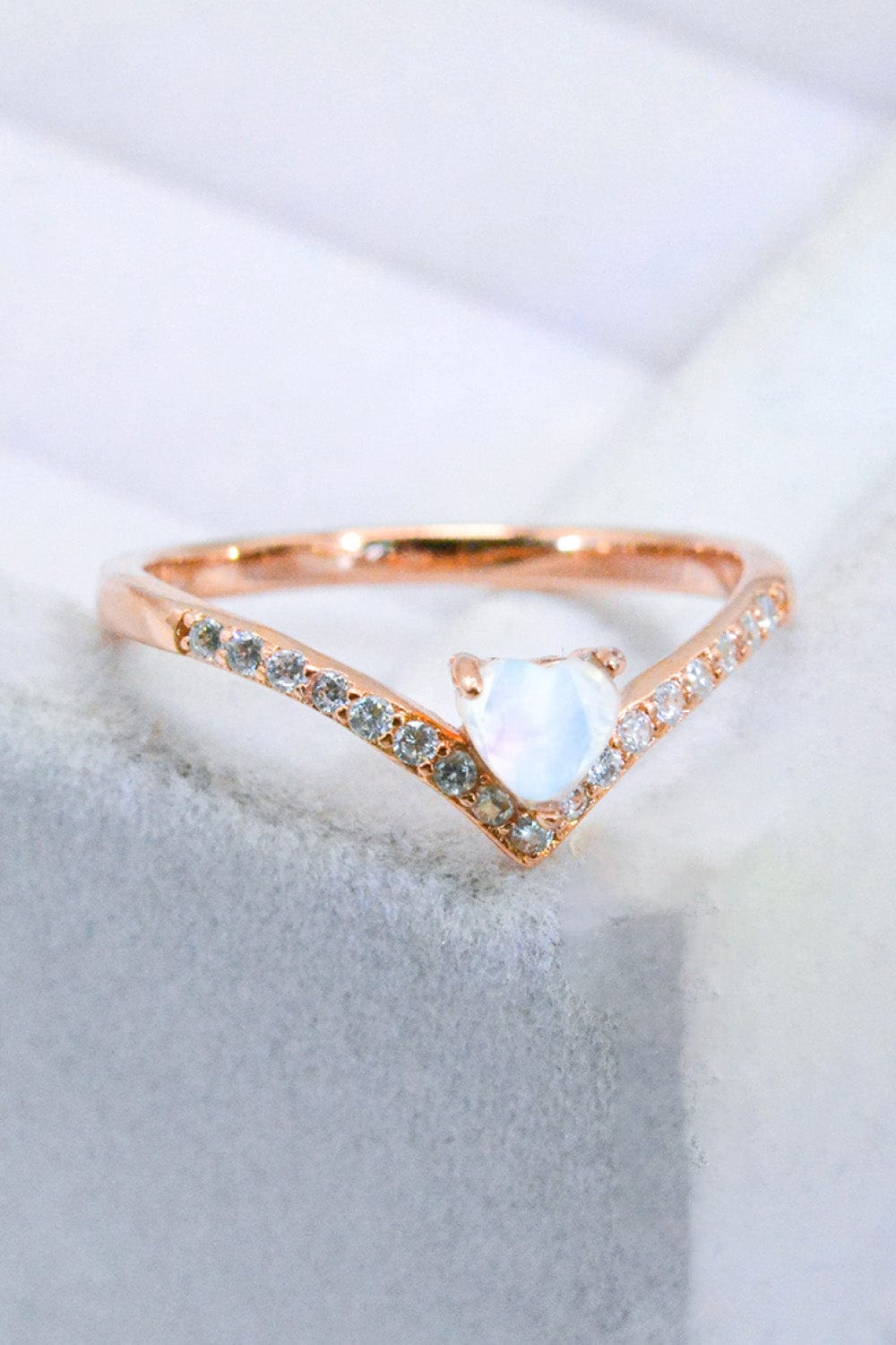 Light Gray Moonstone Heart-Shaped Ring