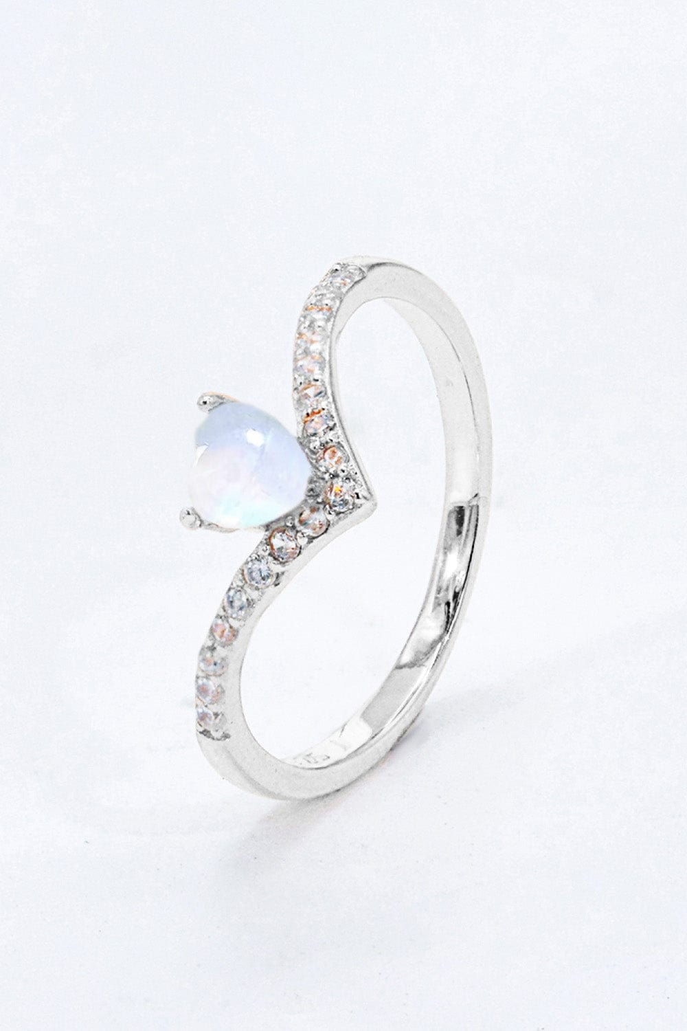 White Smoke Moonstone Heart-Shaped Ring