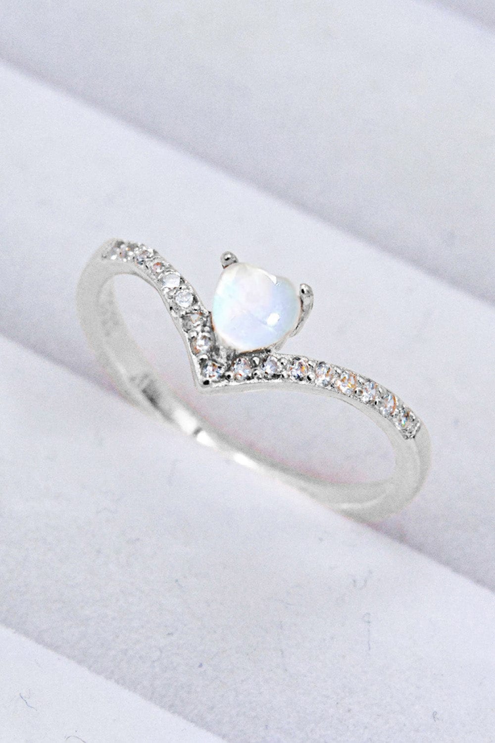 Light Gray Moonstone Heart-Shaped Ring