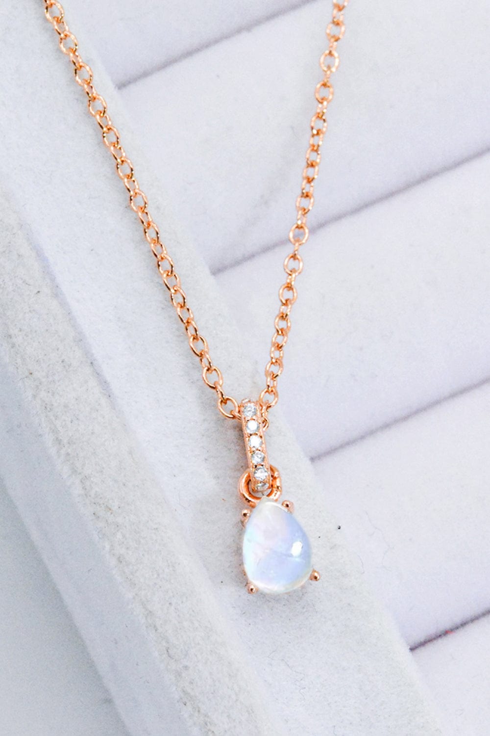 Light Gray Moonstone Teardrop Pendant Necklace