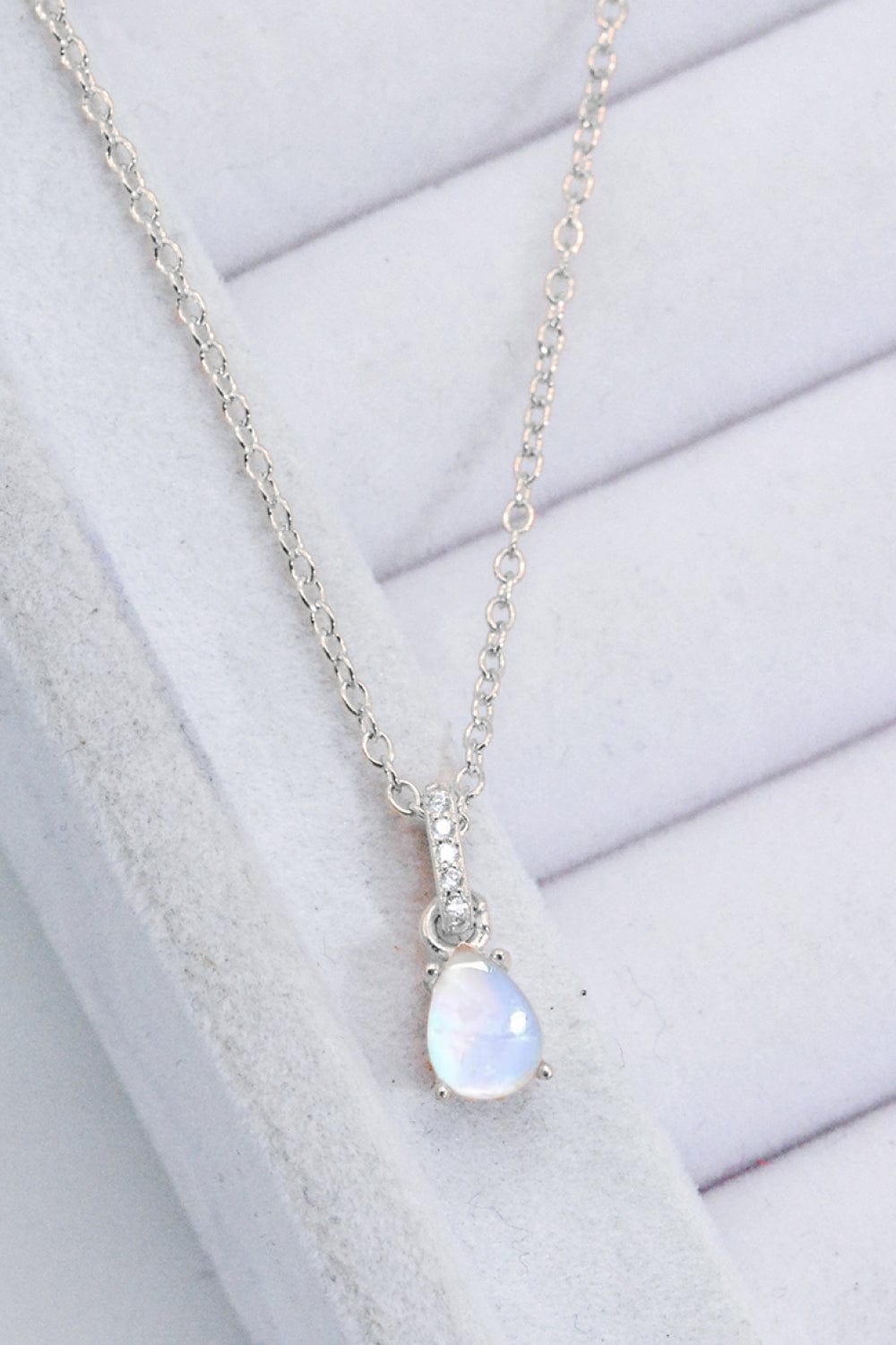 Light Gray Moonstone Teardrop Pendant Necklace