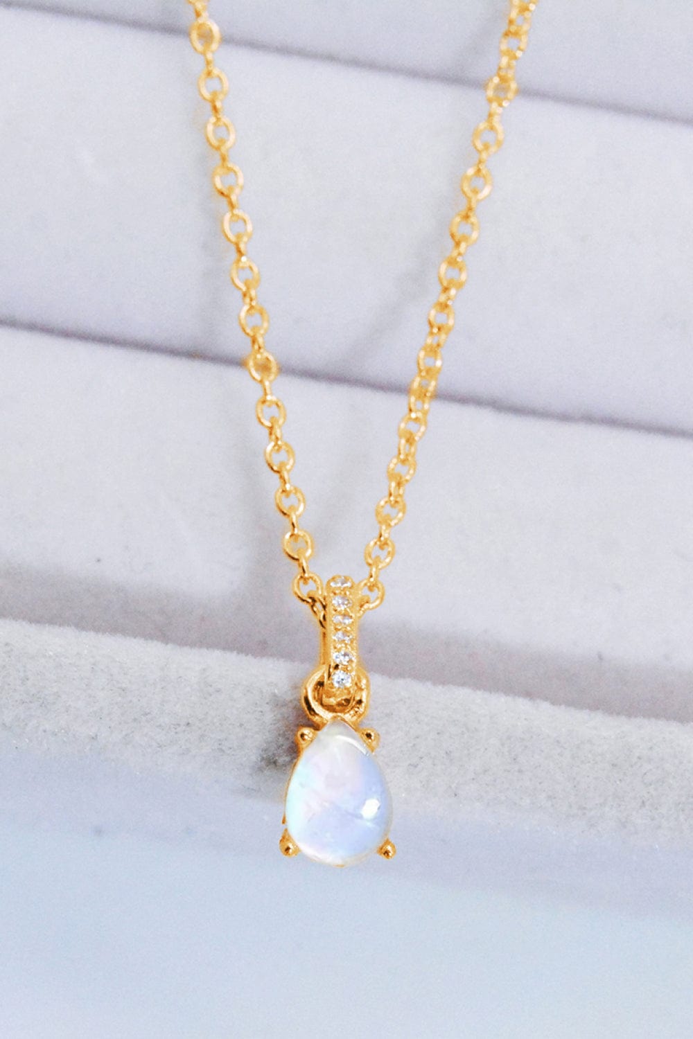 Light Gray Moonstone Teardrop Pendant Necklace