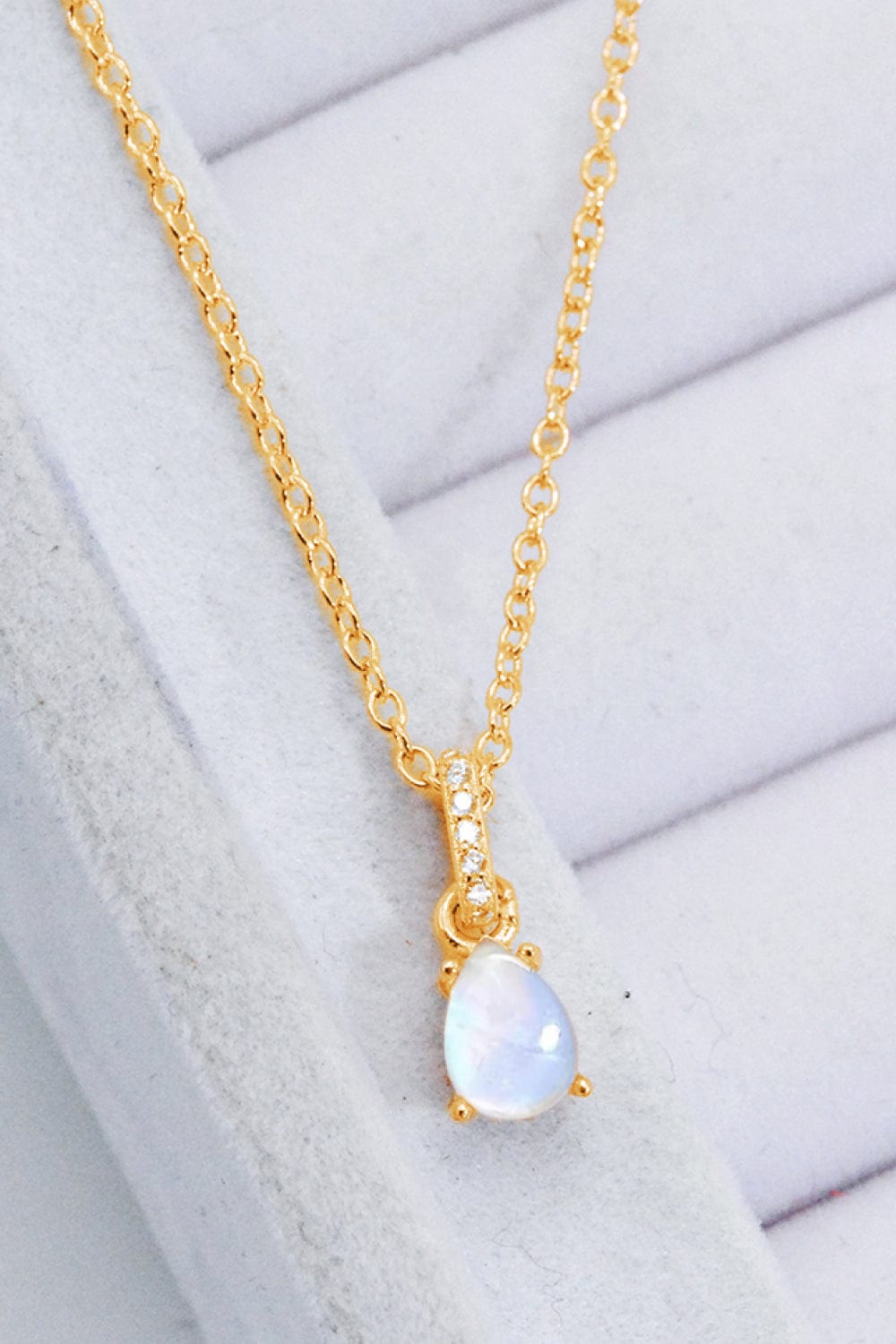 Light Gray Moonstone Teardrop Pendant Necklace