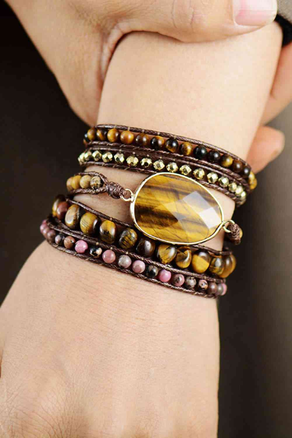 Tan Natural Stone Layered Bracelet