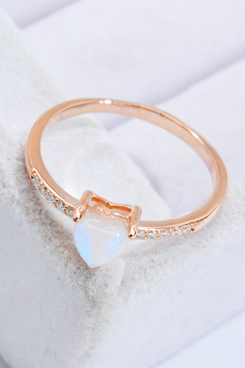 Light Gray Natural Moonstone Heart 18K Rose Gold-Plated Ring