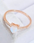 Light Gray Natural Moonstone Heart 18K Rose Gold-Plated Ring