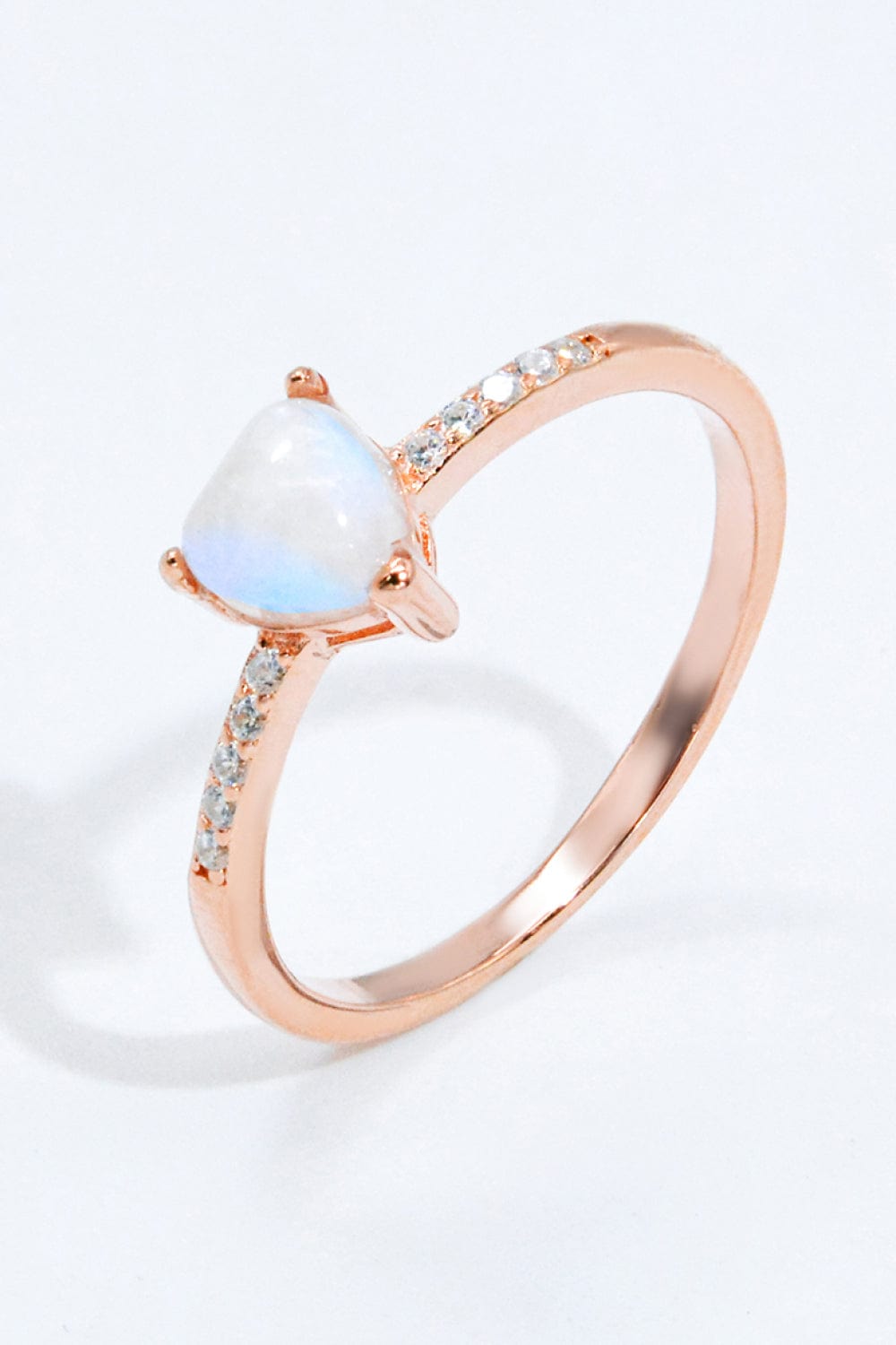 White Smoke Natural Moonstone Heart 18K Rose Gold-Plated Ring