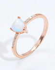 White Smoke Natural Moonstone Heart 18K Rose Gold-Plated Ring