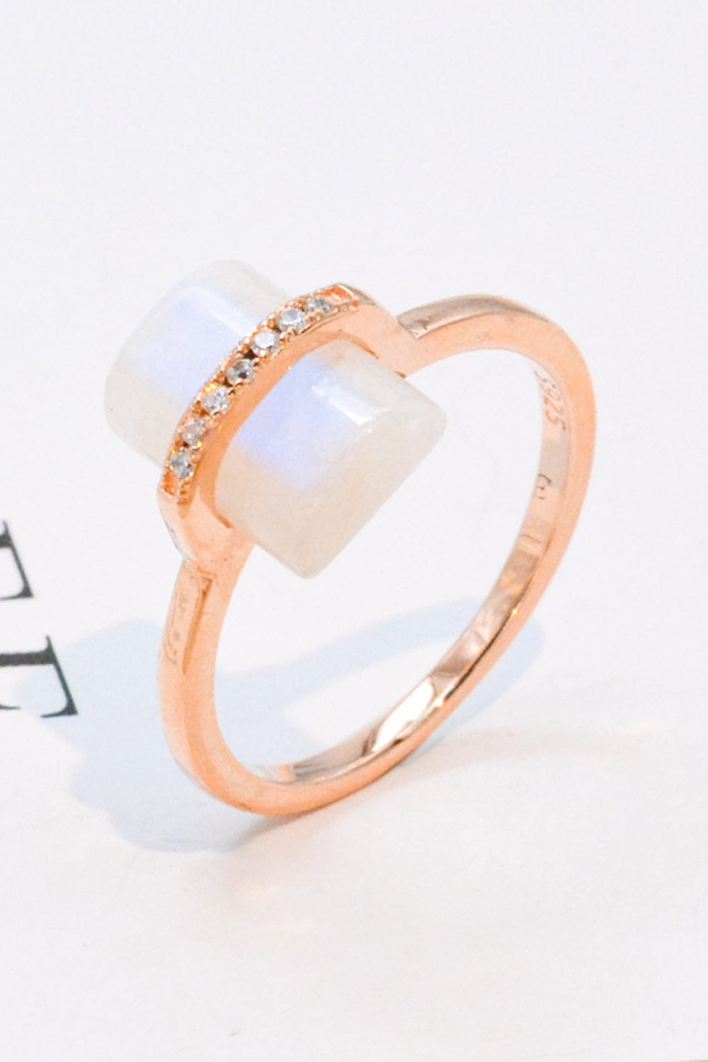 White Smoke Natural Moonstone Platinum-Plated Ring