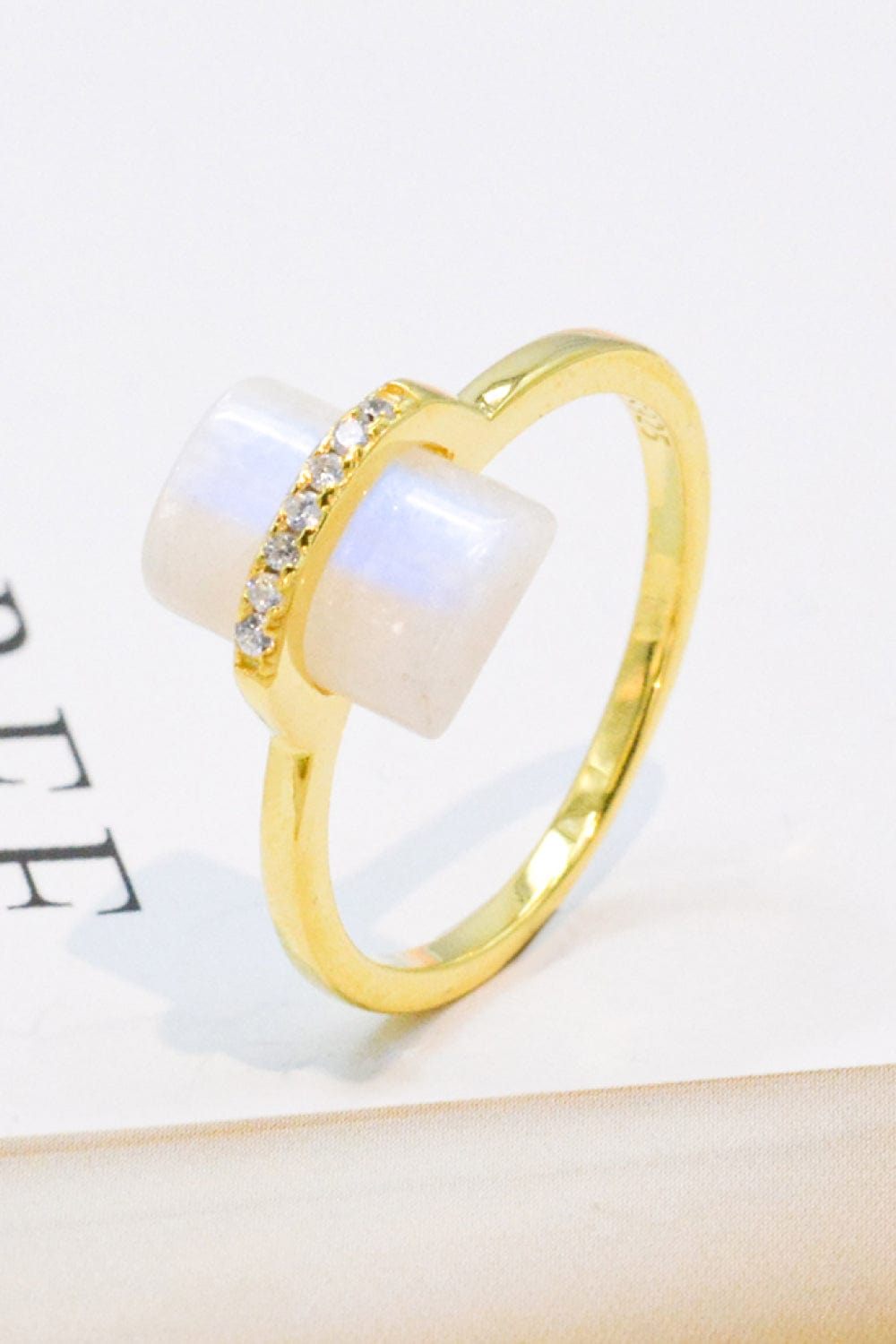 White Smoke Natural Moonstone Platinum-Plated Ring