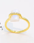 White Smoke Natural Moonstone Platinum-Plated Ring