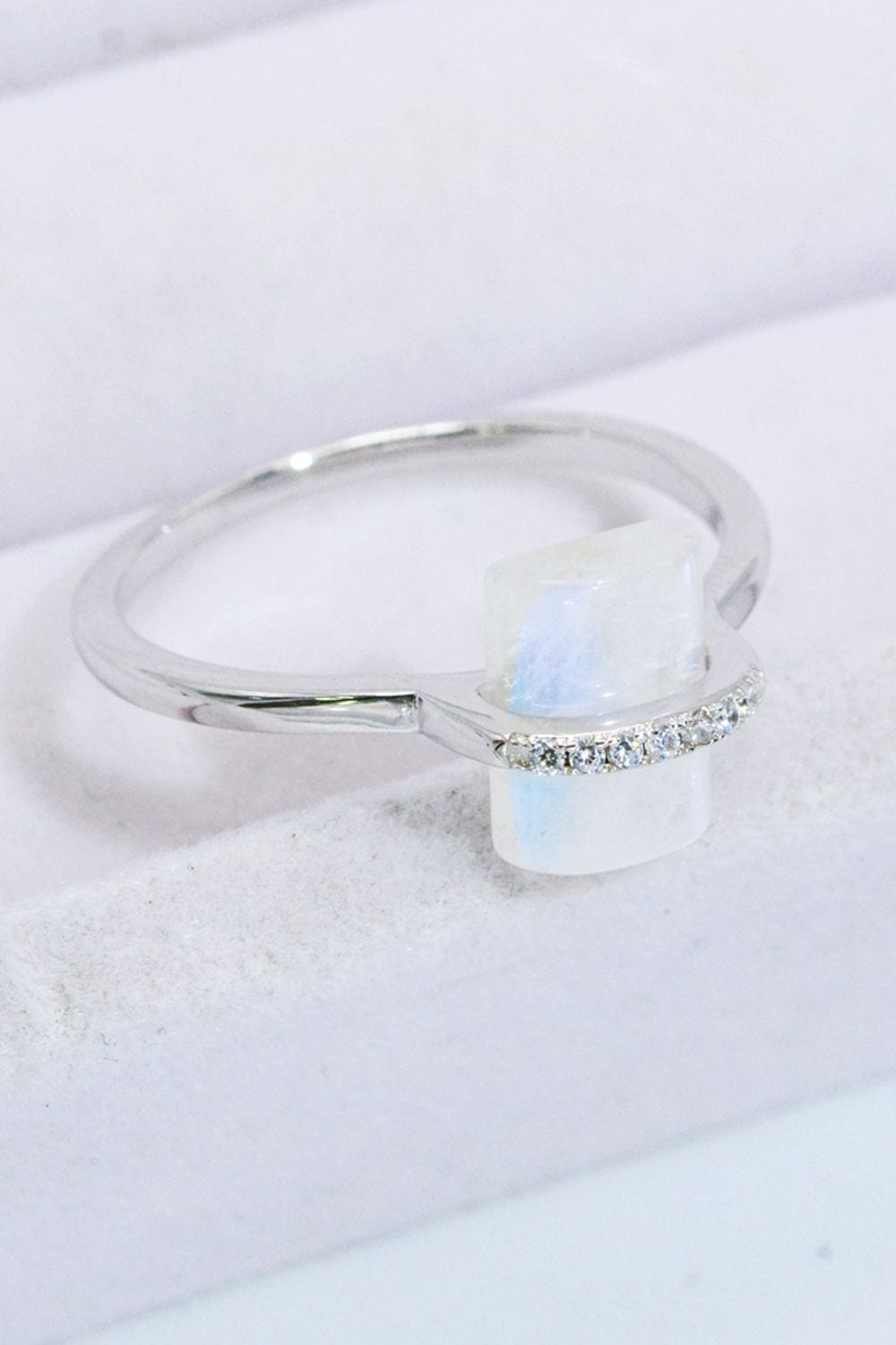 Light Gray Natural Moonstone Platinum-Plated Ring