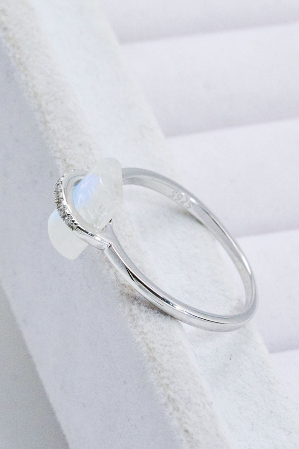 Light Gray Natural Moonstone Platinum-Plated Ring