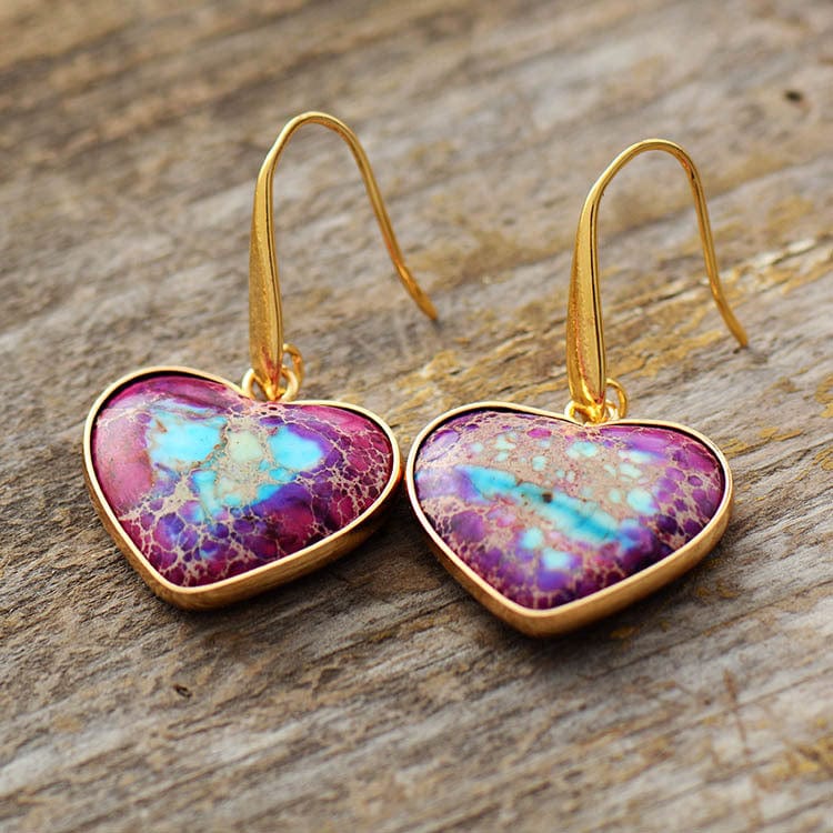 Rosy Brown Natural Stone Heart Drop Earrings