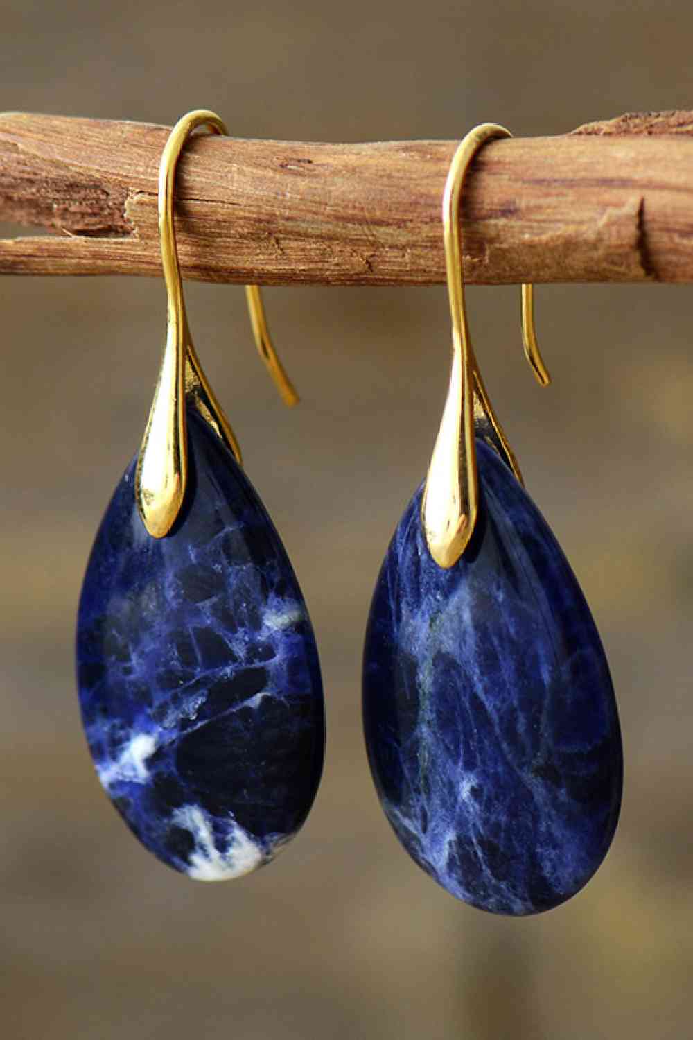 Dim Gray Natural Stone Teardrop Earrings