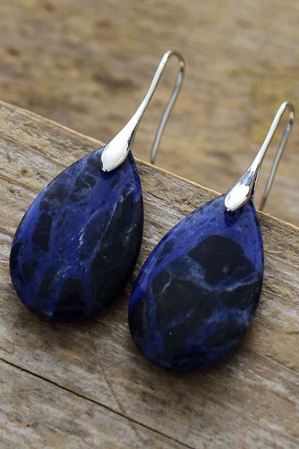 Dim Gray Natural Stone Teardrop Earrings