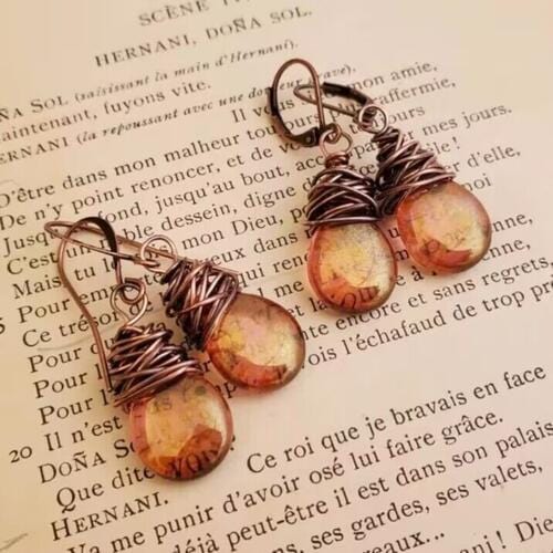 Tan Alloy Gemstone Drop Earrings