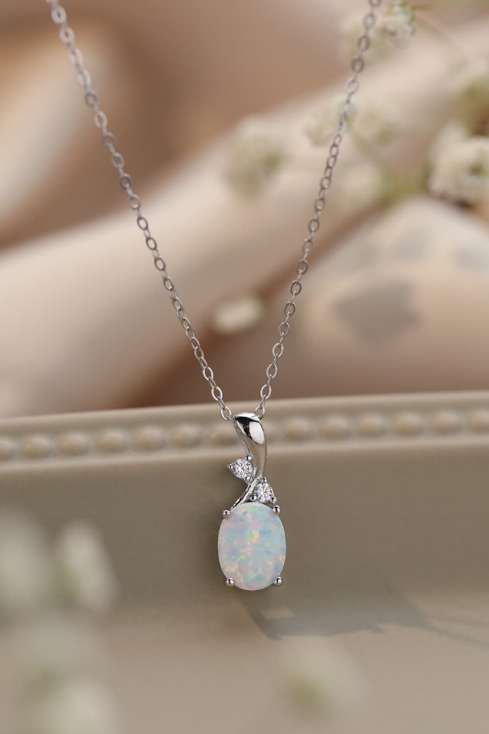 Rosy Brown Opal Oval Pendant Chain Necklace