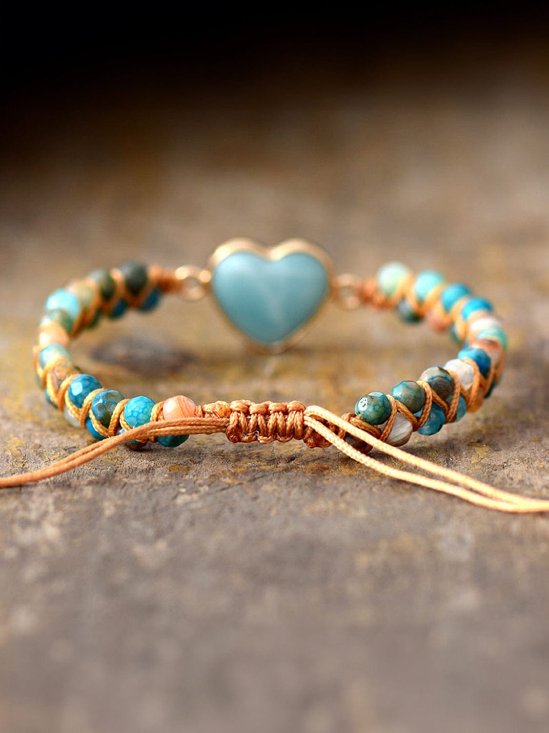 Rosy Brown Heart Shape Beaded Bracelet