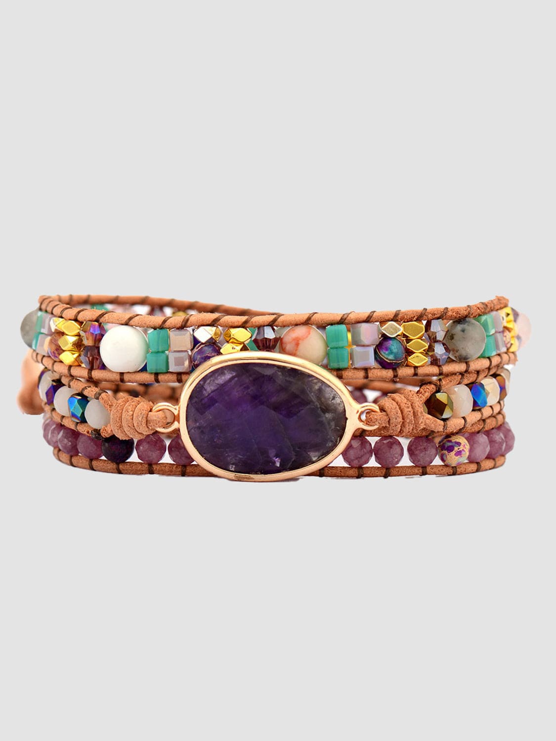 Light Gray Triple-Layer Amethyst Bracelet