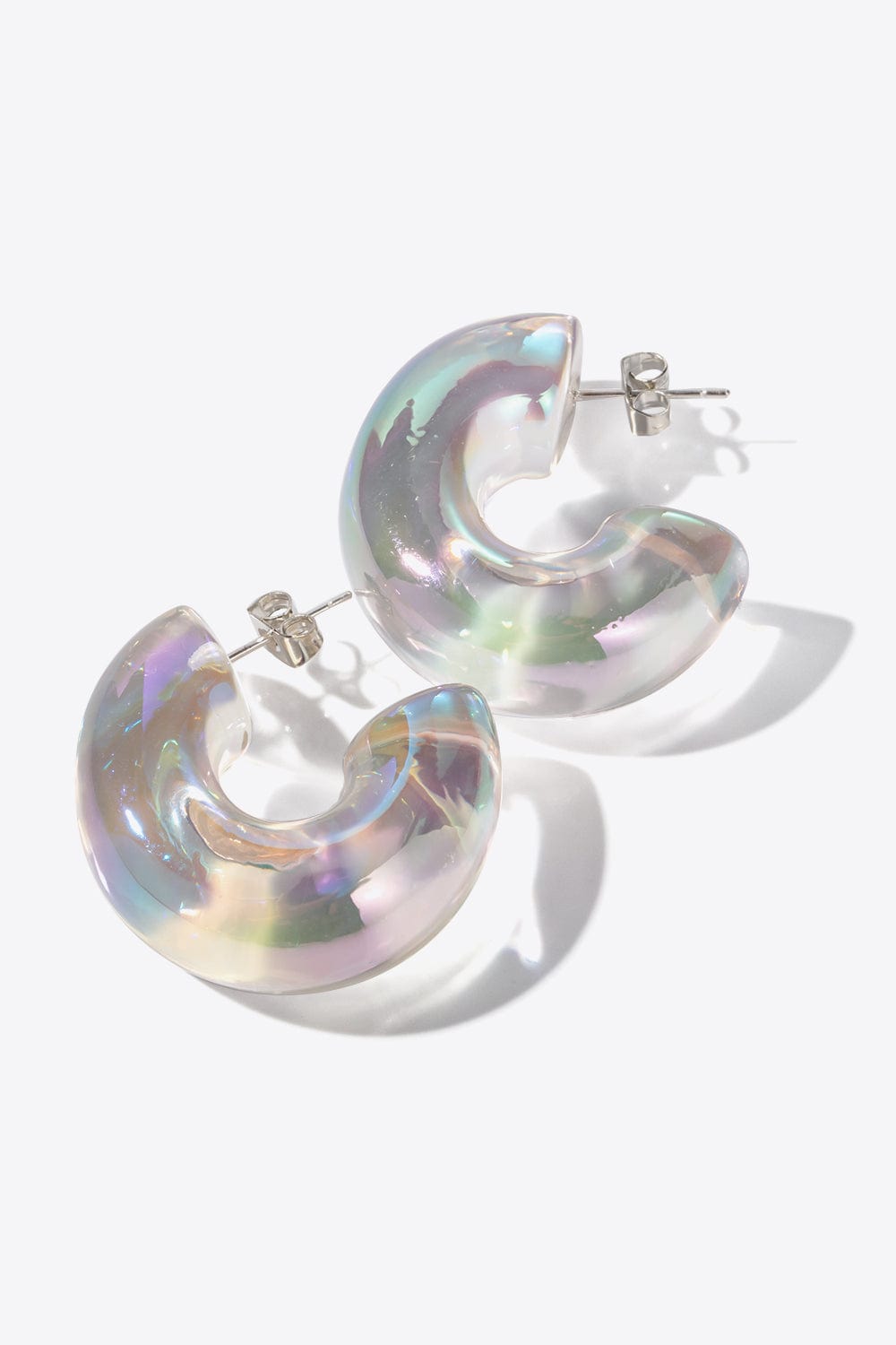 White Smoke Resin C-Hoop Earrings