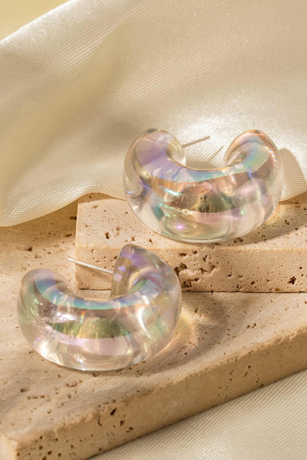 Tan Resin C-Hoop Earrings