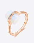 White Smoke Natural Moonstone Platinum-Plated Ring