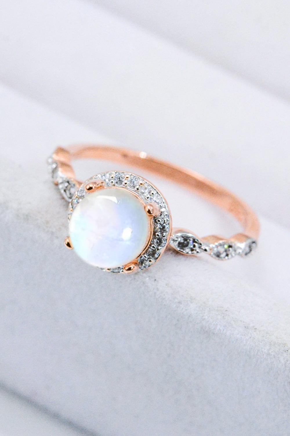 Light Gray Round Moonstone Ring