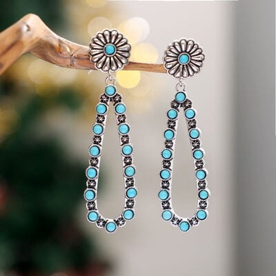 Dark Gray Flower Artificial Turquoise Teardrop Earrings