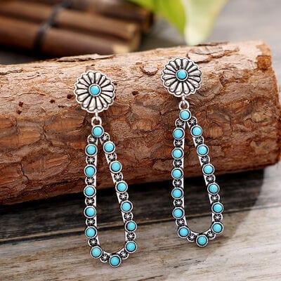 Dim Gray Flower Artificial Turquoise Teardrop Earrings