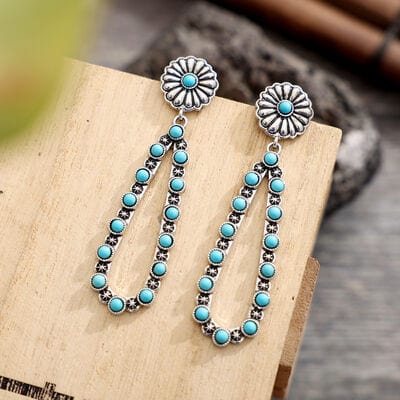 Tan Flower Artificial Turquoise Teardrop Earrings