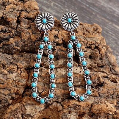 Dim Gray Flower Artificial Turquoise Teardrop Earrings