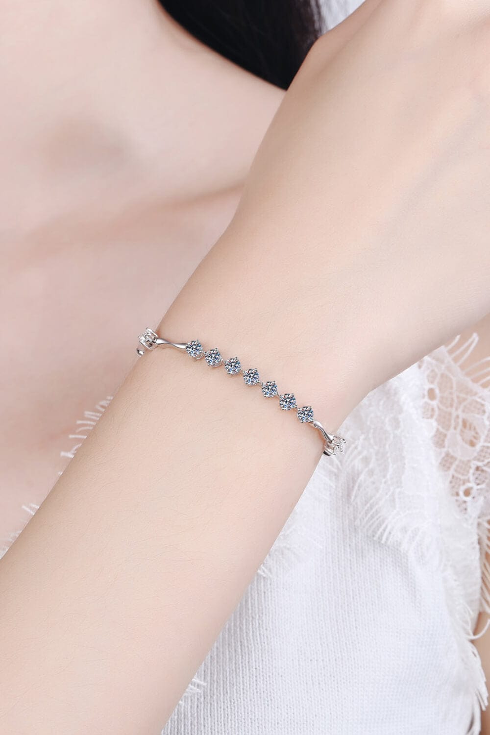 Light Gray Moissanite 925 Sterling Silver Bracelet