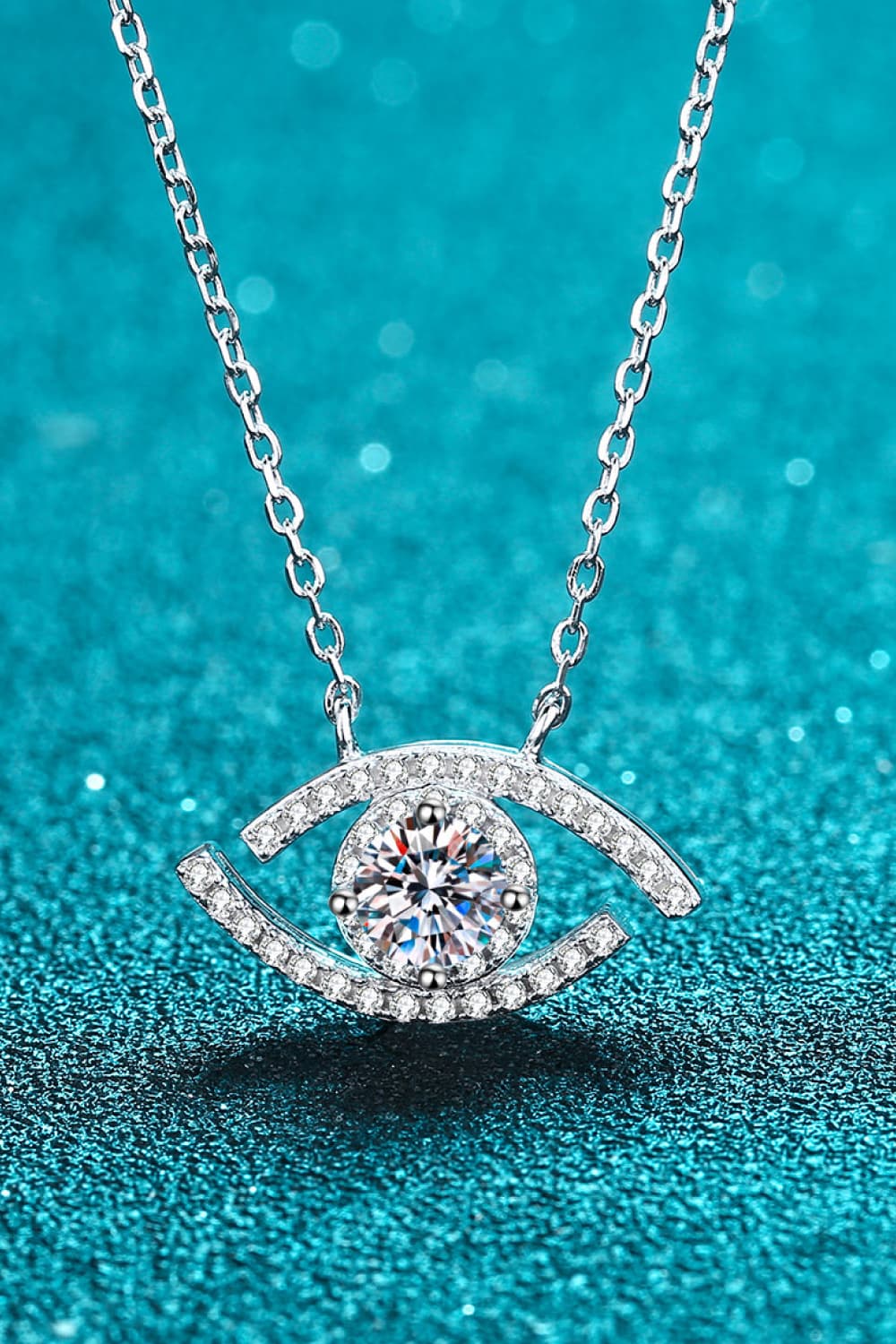 Light Sea Green Moissanite Evil Eye Pendant 925 Sterling Silver Necklace