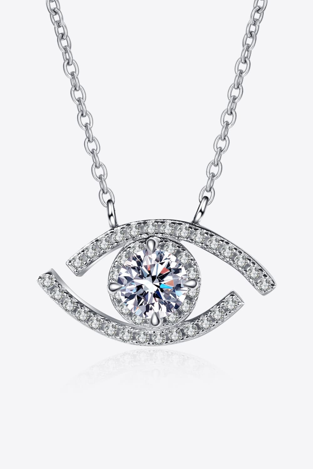 White Smoke Moissanite Evil Eye Pendant 925 Sterling Silver Necklace